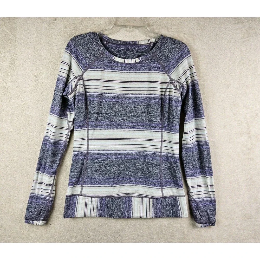 Lululemon Women’s Race Your Pace Long Sleeve Athletic Striped Shirt Size 8
